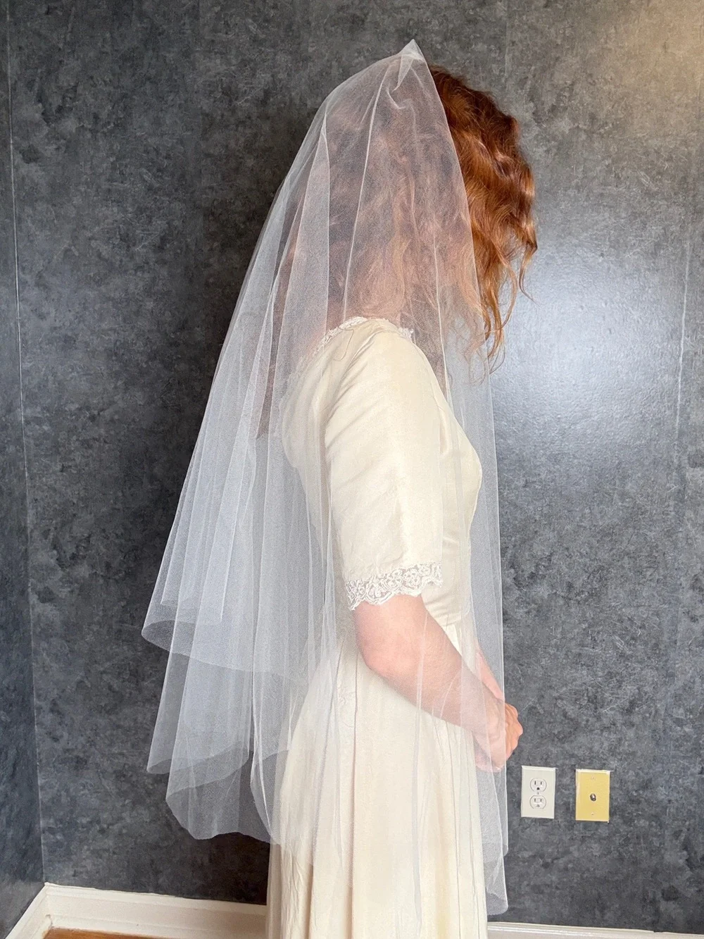 Soft White Fingertip Length Veil with Blusher